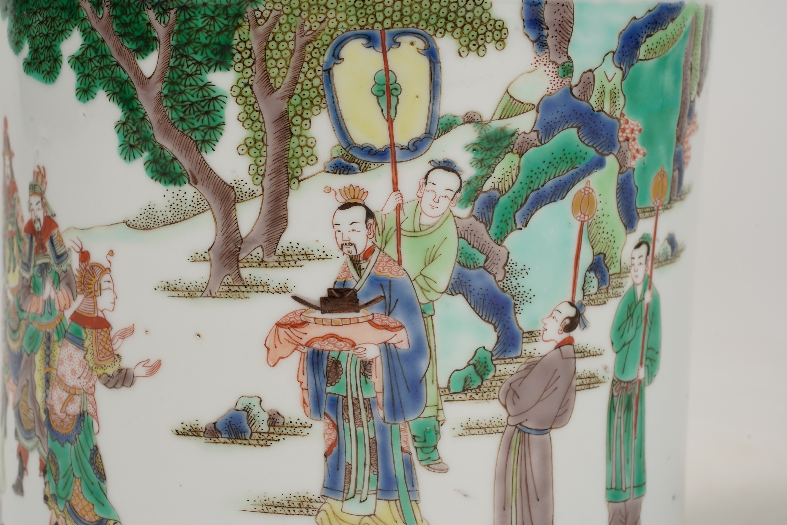 A Chinese famille verte brush pot